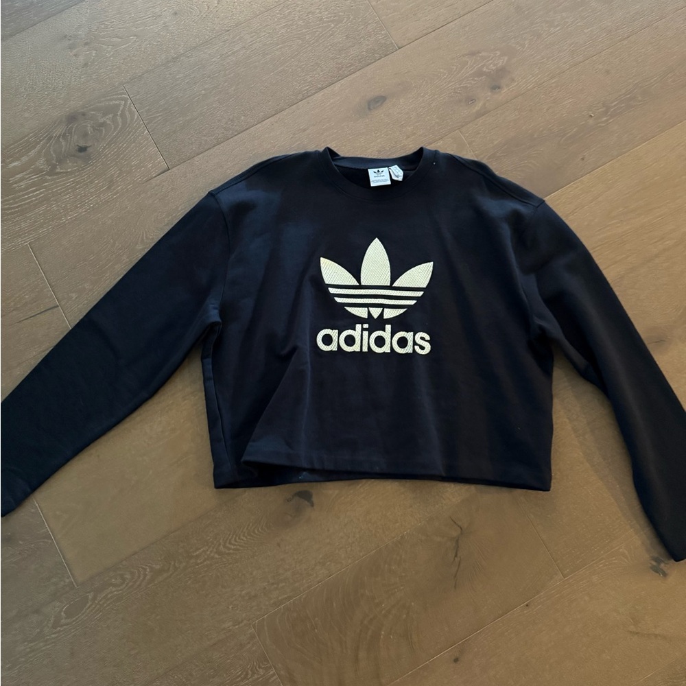 Adidas Black and Cream Logo Sweatshirt